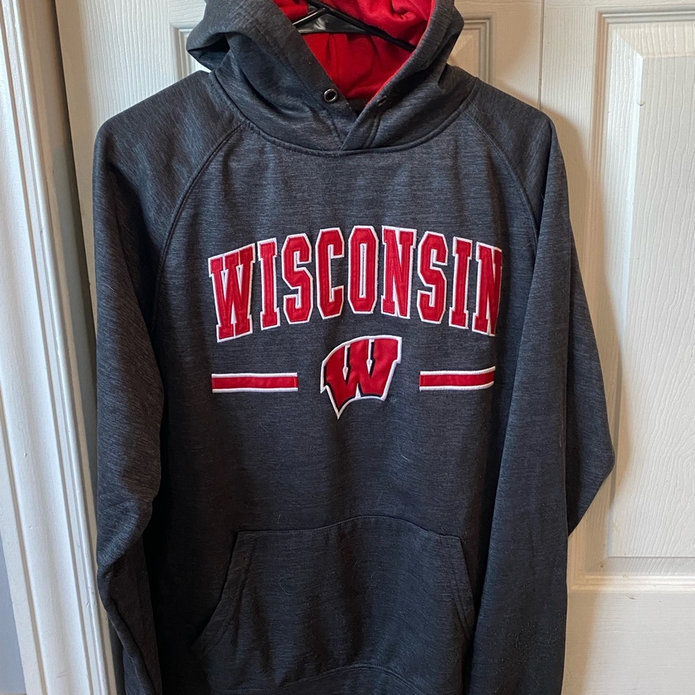 Wisconsin Gray Hoodie with Red Accents